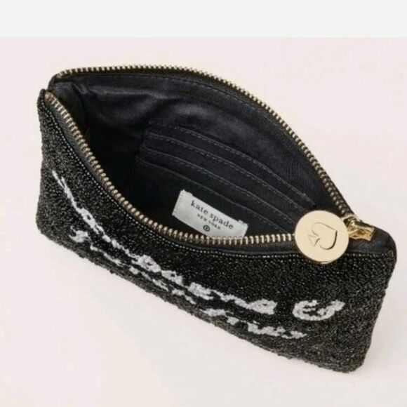 kate spade Black Gold Double Compartment Zip Nylon Clutch